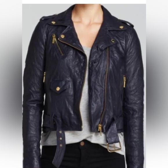 NWT MICHAEL KORS BEAUTIFUL NAVY LEATHER MOTO JACKET - Picture 4 of 8